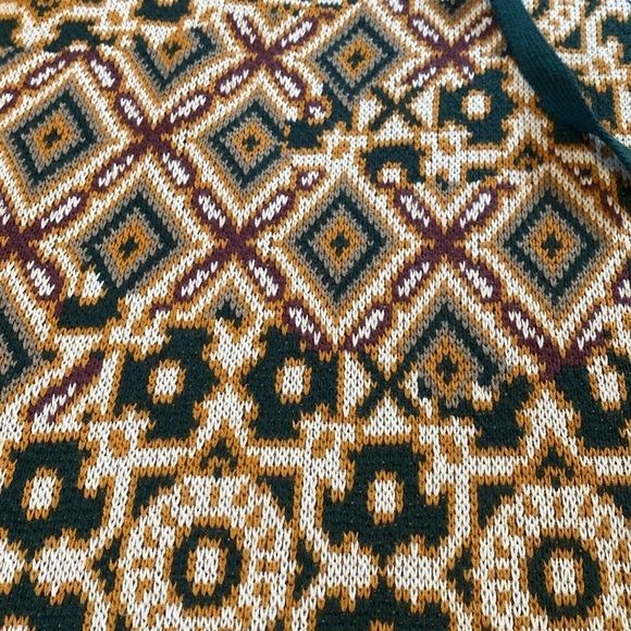 Smoke Rise Cotton Hoodie Tapestry Jacquard Knit Top Green Gold Fairisle Sz XL - Picture 2 of 10